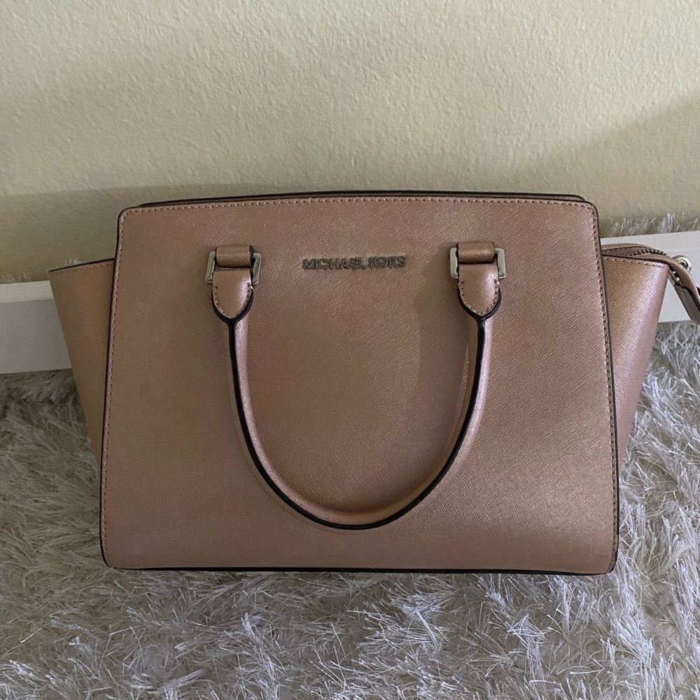 MK rose gold SELMA purse with silver hardware